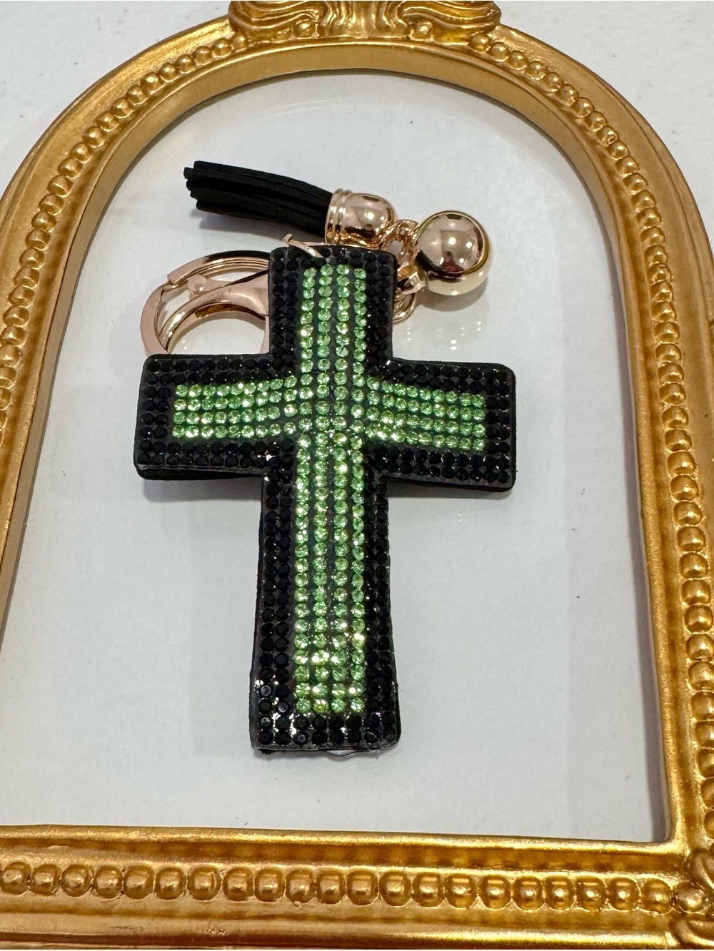 New Green/Black Crystal Cross Keychain